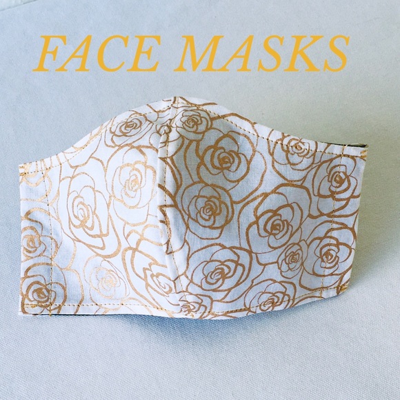 FACE MASK 💯% COTTON GOLD ROSES ON CREAM - Picture 4 of 11